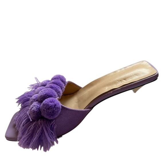 Women's Mules Clear Heels Pom Pom Tassel purple Size 6.5 - Picture 5 of 9